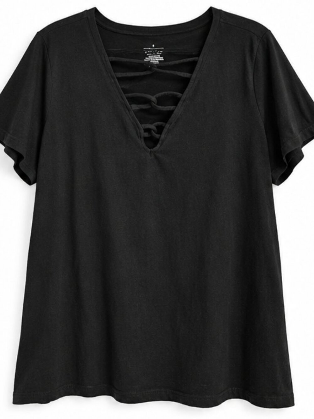 Torrid Black Lace Up V-Neck Strappy Short Sleeve Tee Top Size 3